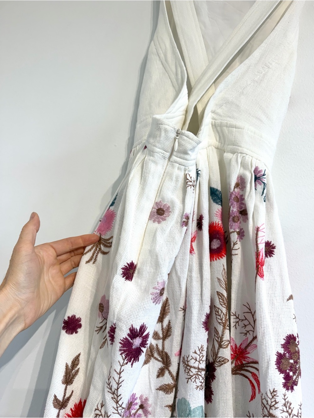 Anthropologie Eularia Maxi Dress embroidered floral pinafore style woven - Picture 12 of 16